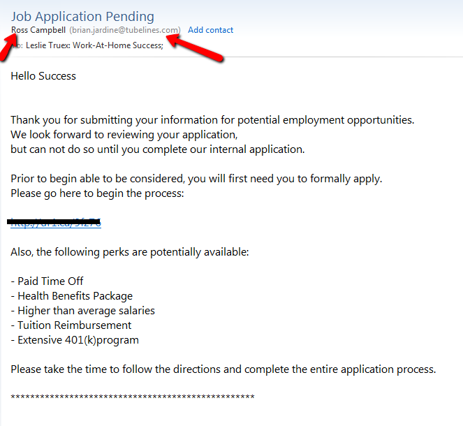 Scam Alert: Job Application Pending